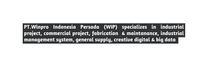 PT Winpro Indonesia Persada WIP specializes in industrial project commercial project fabrication maintanance industrial management system general supply creative digital big data